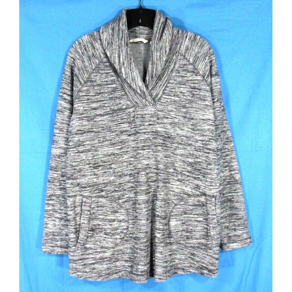 SOFT SURROUNDINGS Stacy Shawl Collar GRAY SPACE DYE Knit SWEATSHIRT TOP sz M